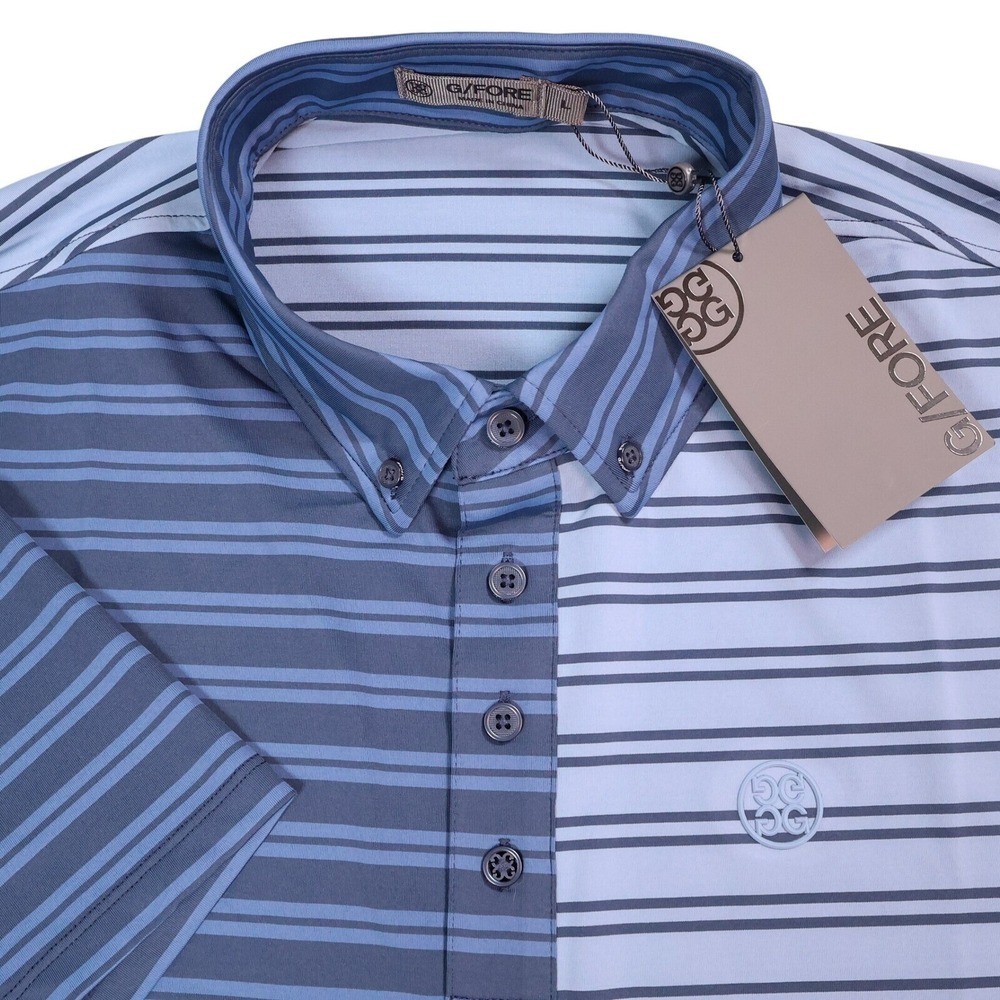 G/FORE Split Stripe Performance Polo‎ Fjord Blue Short Sleeve Mens Large NEW
